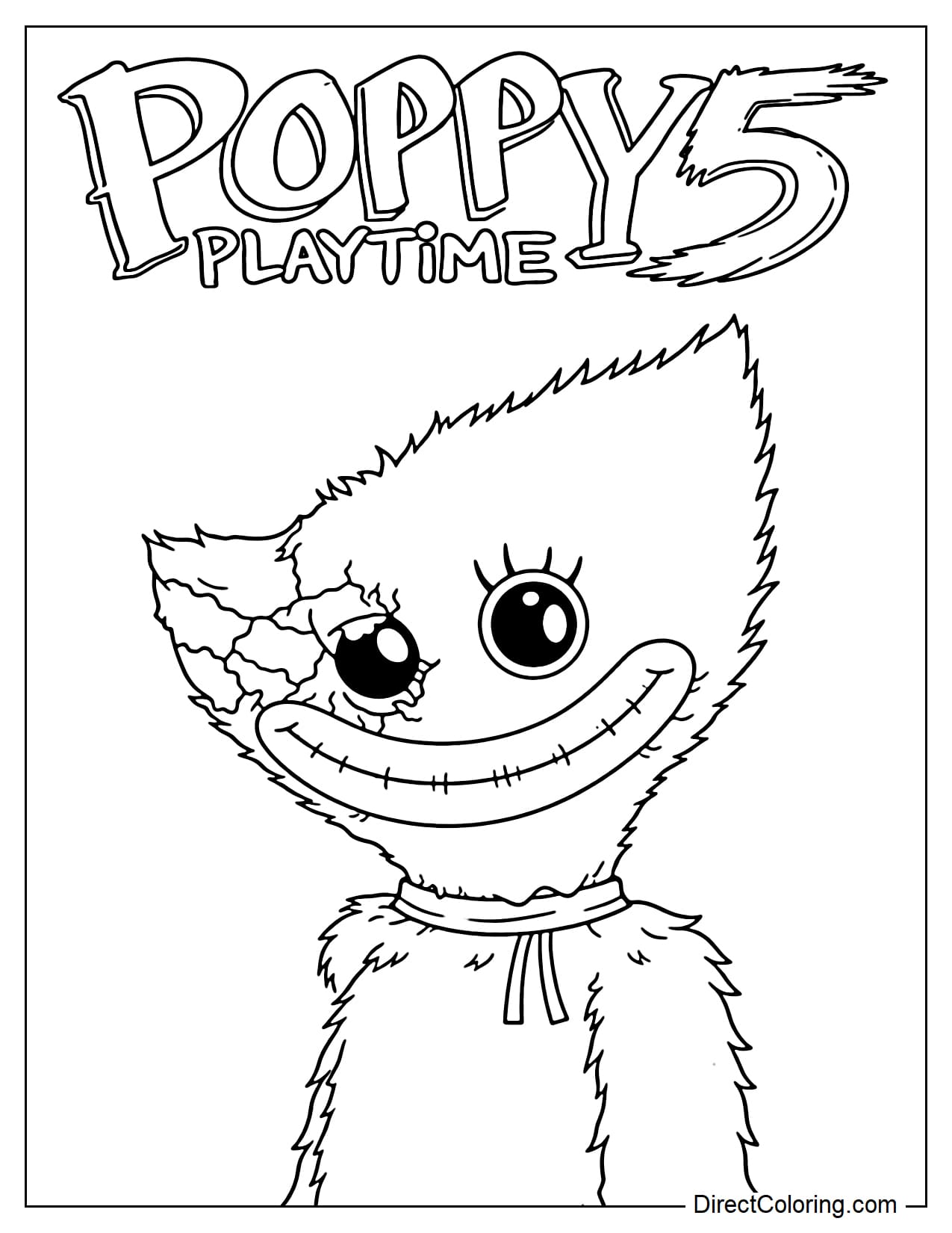 Kissy Missy from the Poppy Playtime game has a large wound on her face, with the words 