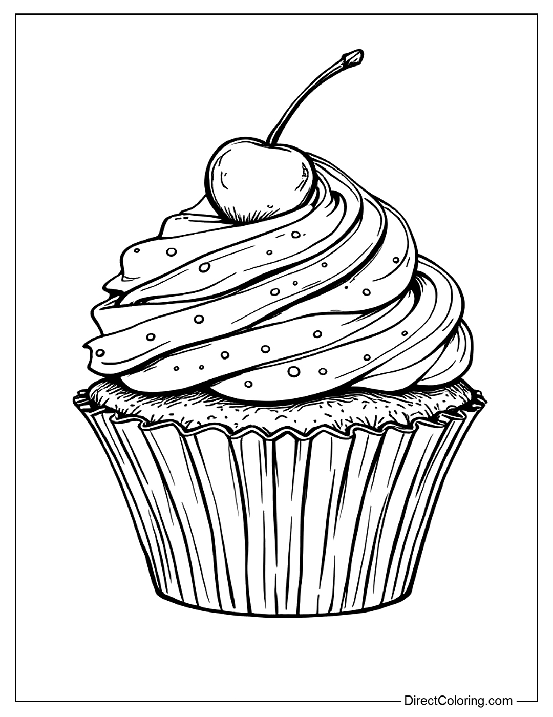 Cupcake with Cherry Coloring Page Free