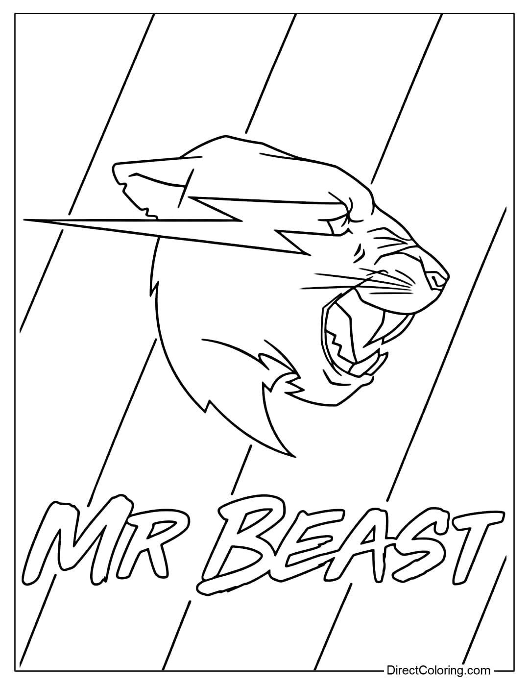 A coloring page of the Mr. Beast logo, featuring a lightning bolt across its eye.