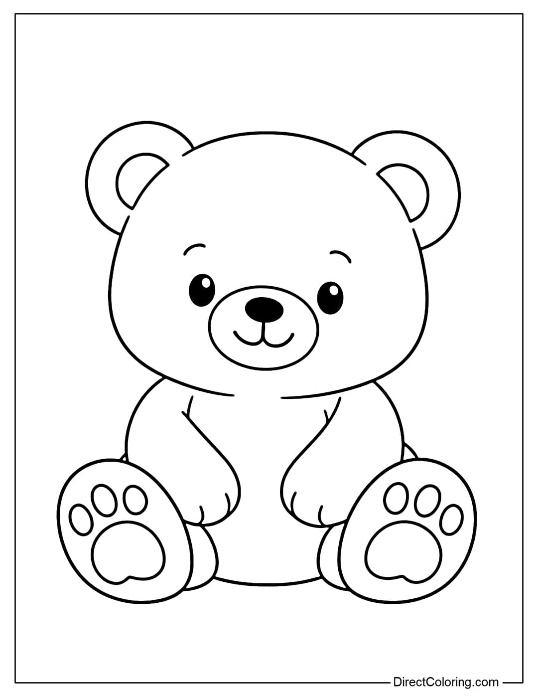 Coloring page of a cute sitting teddy bear with a gentle smile and adorable round face.