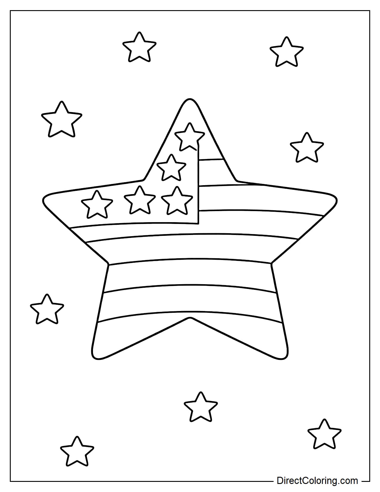 A large star in the center, with simple stripes inside, inspired by the American flag.