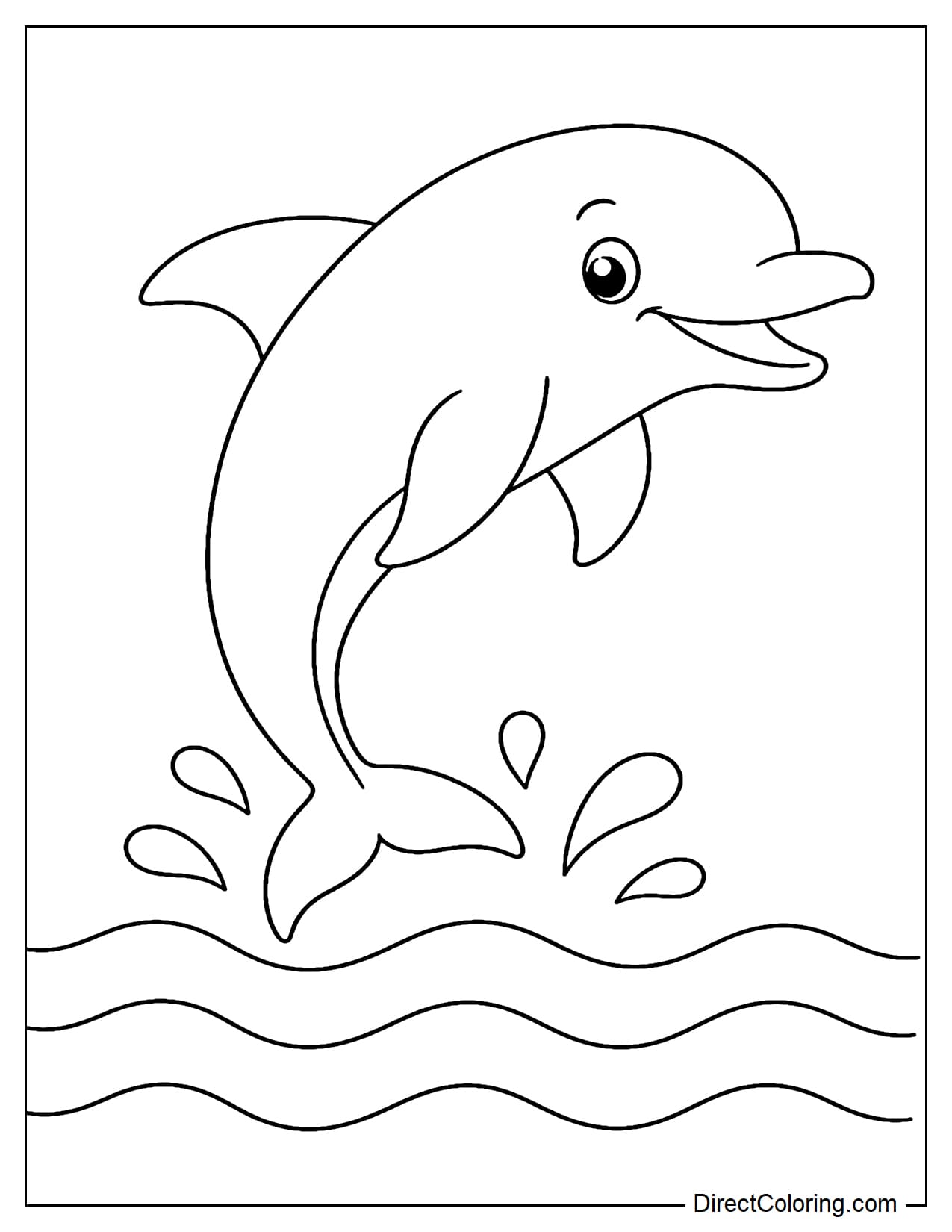 A large dolphin is leaping out of the water with its body curving gracefully, with ocean waves below.