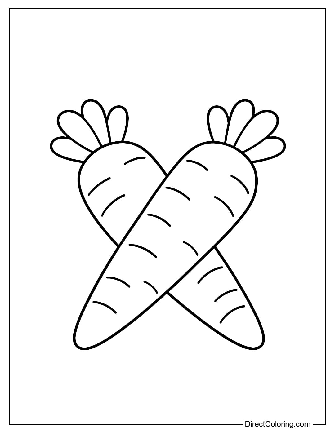 Two carrots placed diagonally to form an X, with simple details and large, easy-to-color shapes.