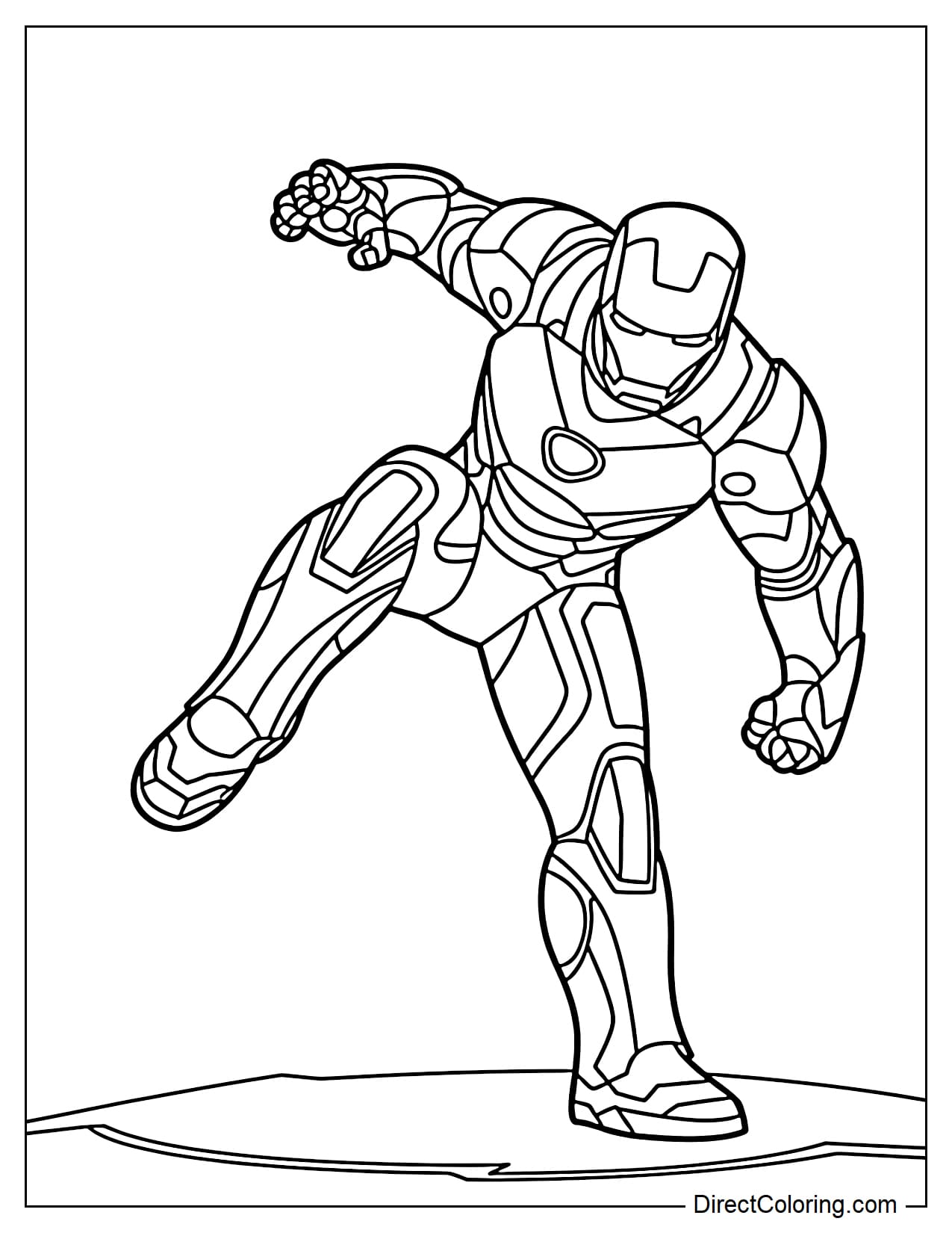 Iron Man is kicking forward with one leg for momentum and the other for stability.