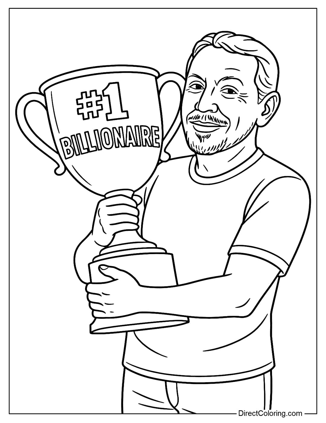 Larry Ellison with a Giant Trophy Coloring Page Coloring page of Larry Ellison standing holding the oversized