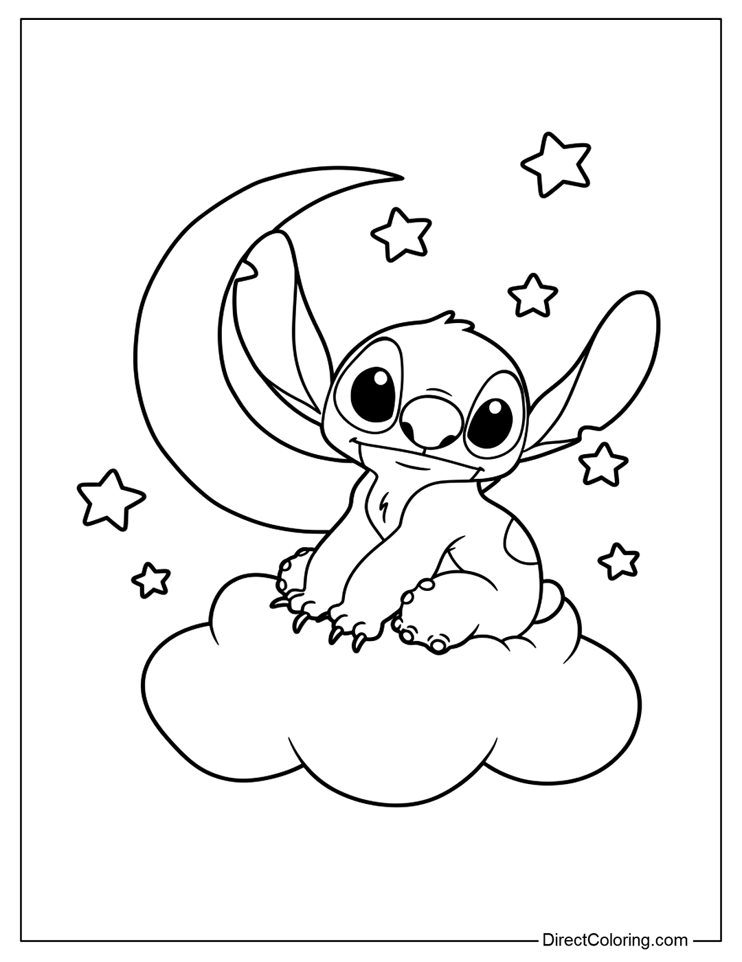 Stitch Sitting on Cloud Coloring Page