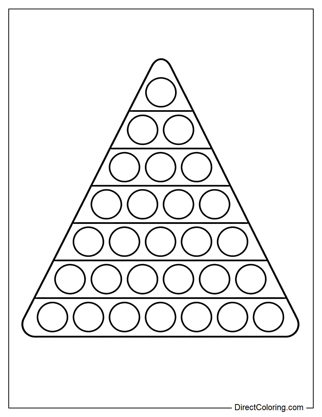 A large triangle-shaped pop it with round bubbles arranged in a tapering pattern from base to top.