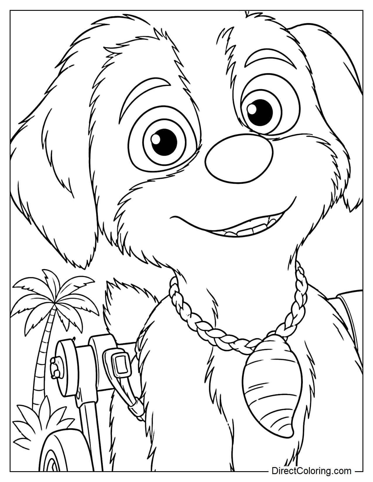 Rex smiles in his Dino Movie gear with his shell necklace, while a simple tropical jungle scene appears in the background.