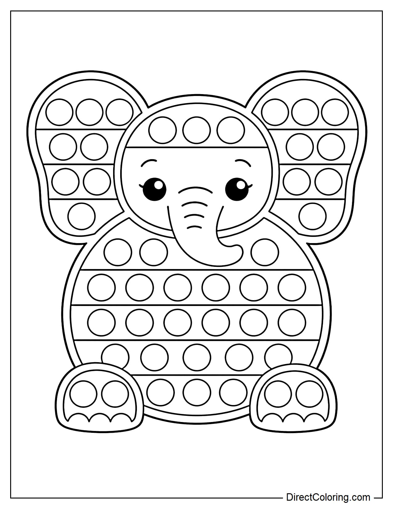 An elephant-shaped pop-up with large ears and a round body, with round bubbles evenly distributed throughout the body.