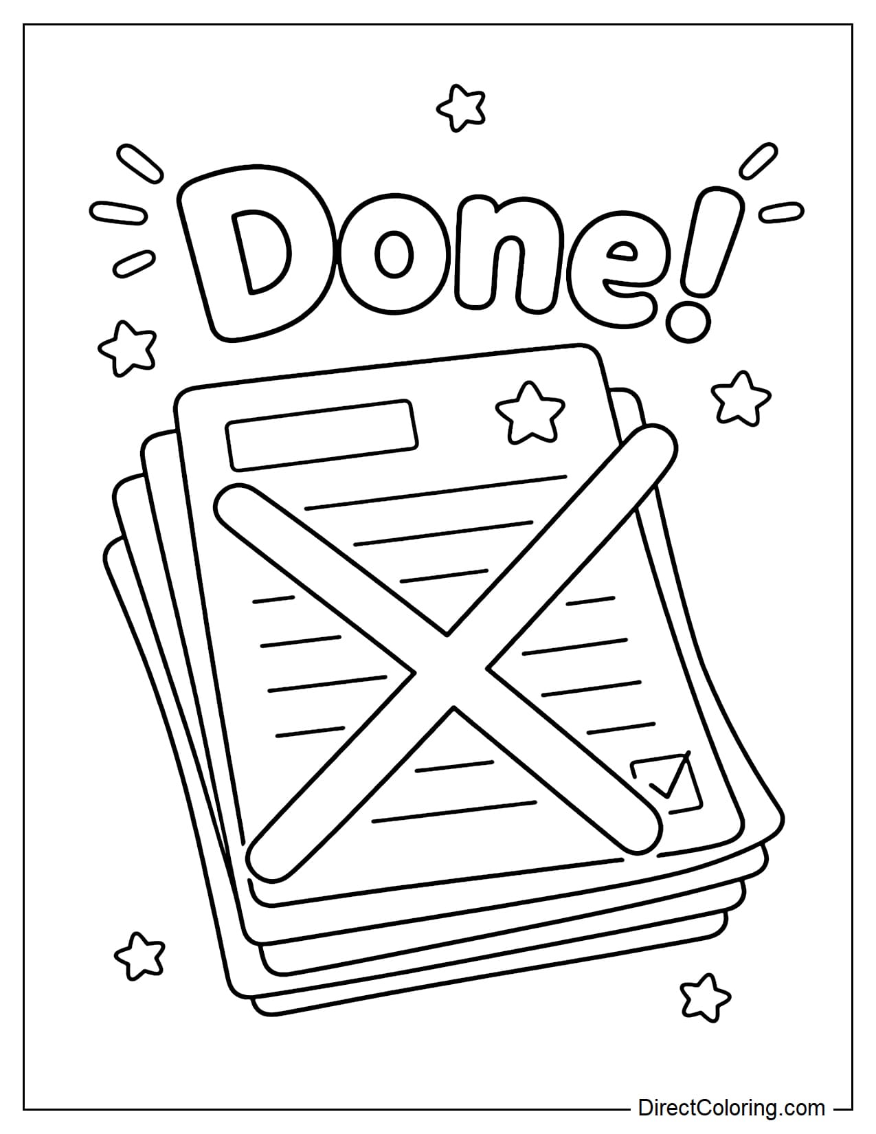 A stack of homework with a large slash across the top and the word 