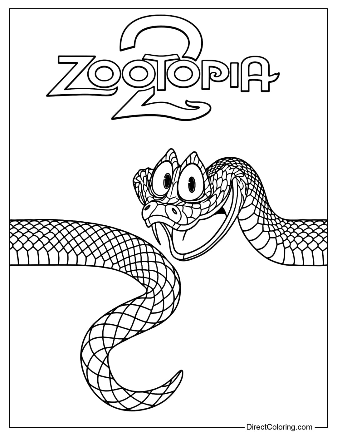 A coloring page featuring Gary De Snake with his mischievous eyes and cunning smile.
