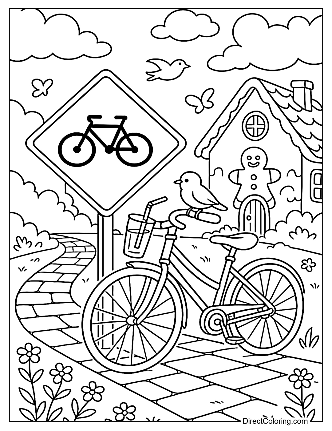 Bicycle Crossing Dream Trail Coloring Page Free