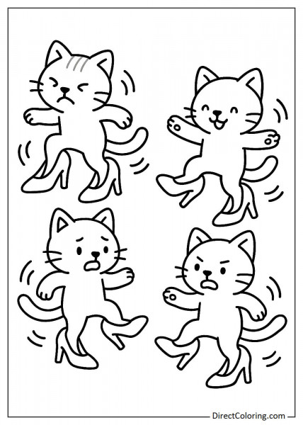 Funny cats in giant high heels coloring sheet