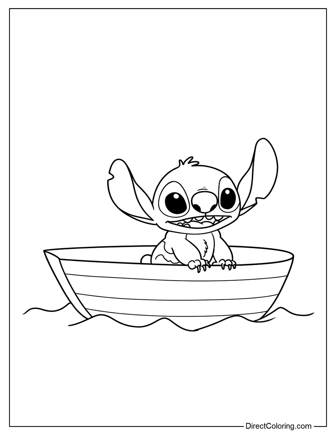 Stitch On a Small Boat Coloring Page
