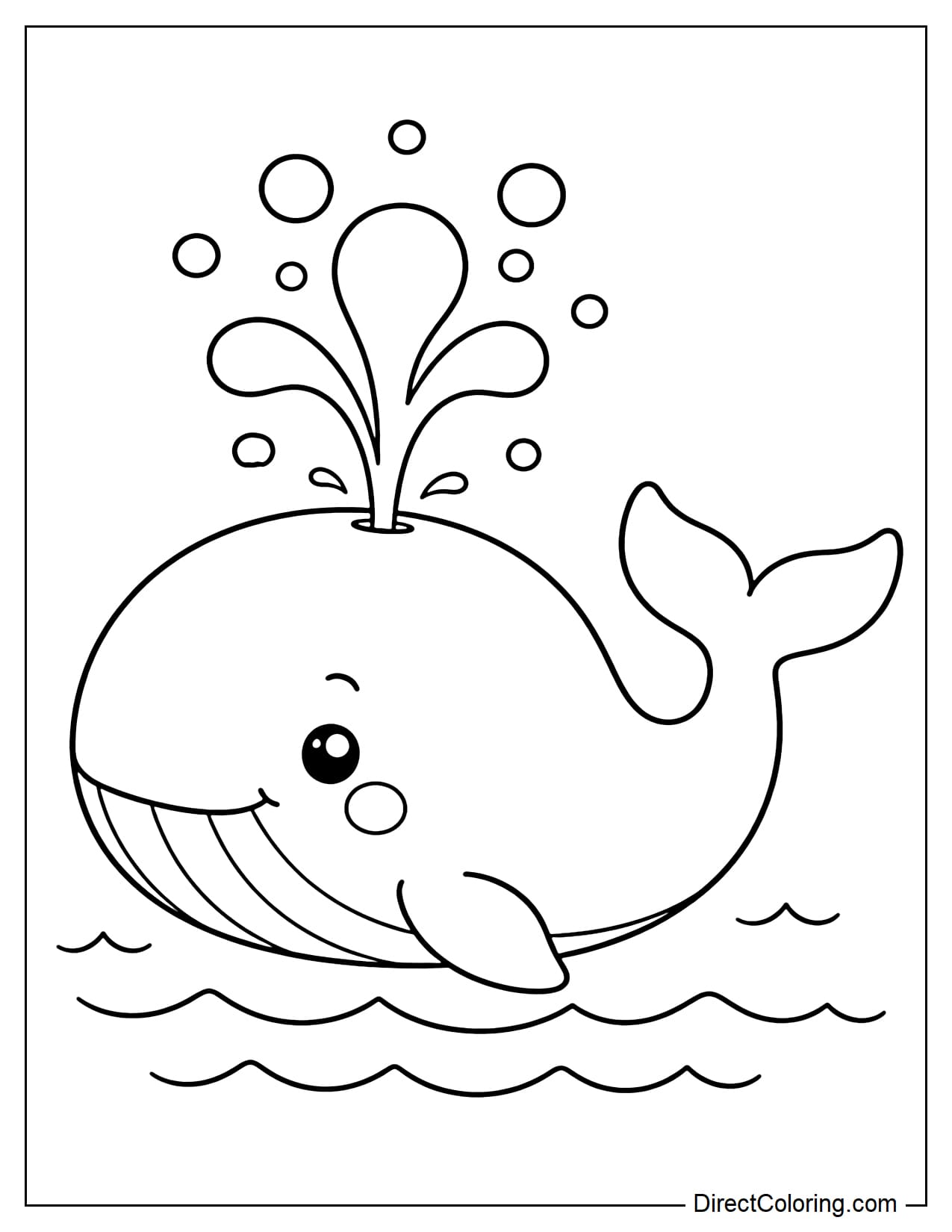 An adorable giant whale is blowing bubbles above its head, its simple round body with a few small ripples underneath.