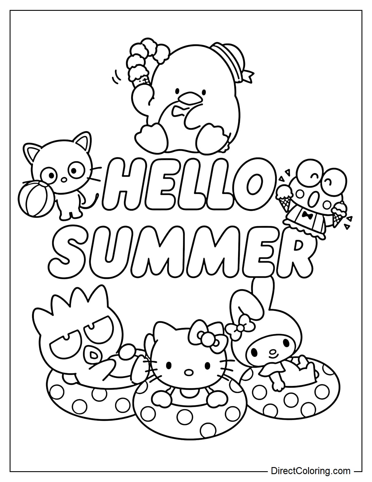 Sanrio characters are welcoming summer. The large words 