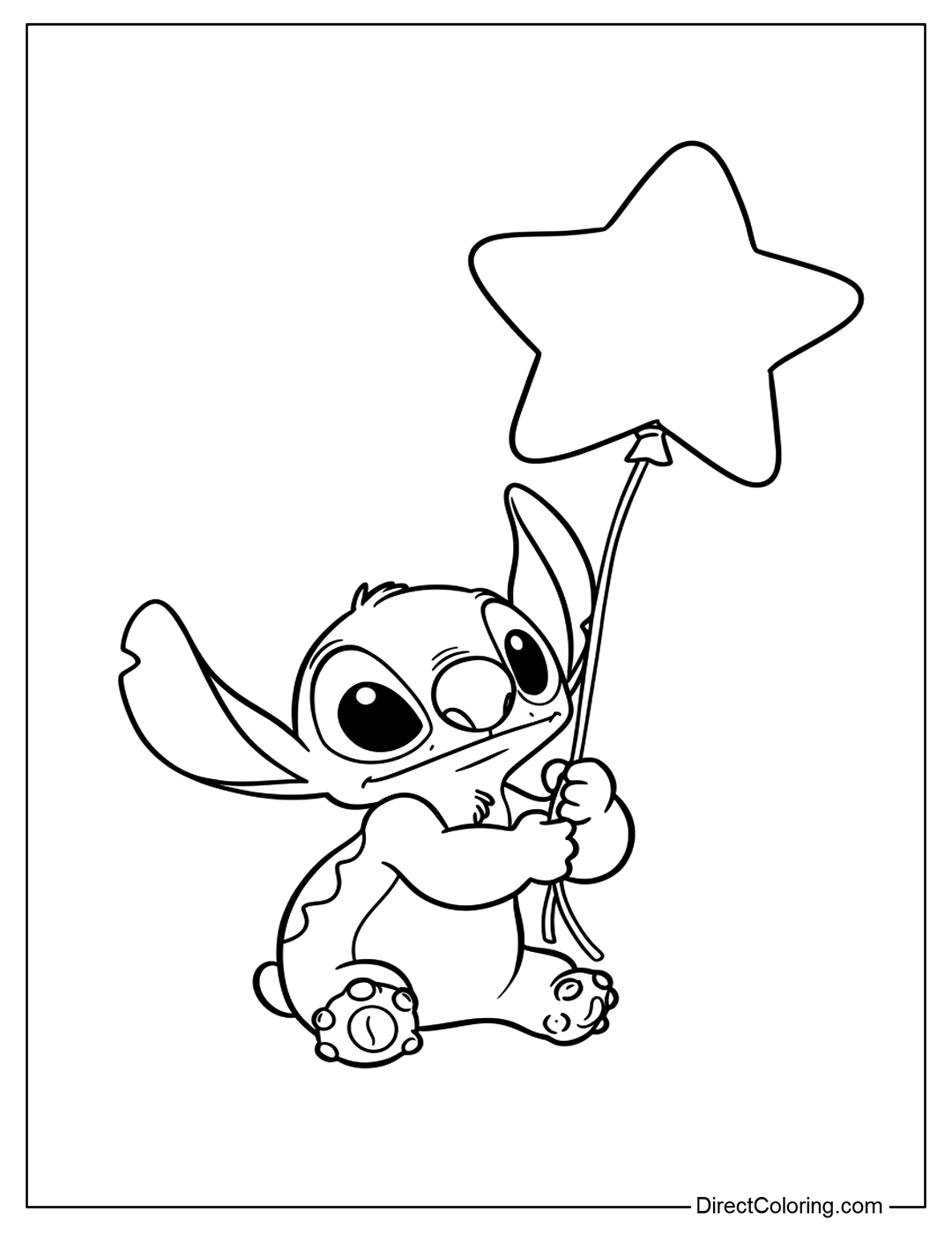 Stitch with Star Balloon Coloring Page