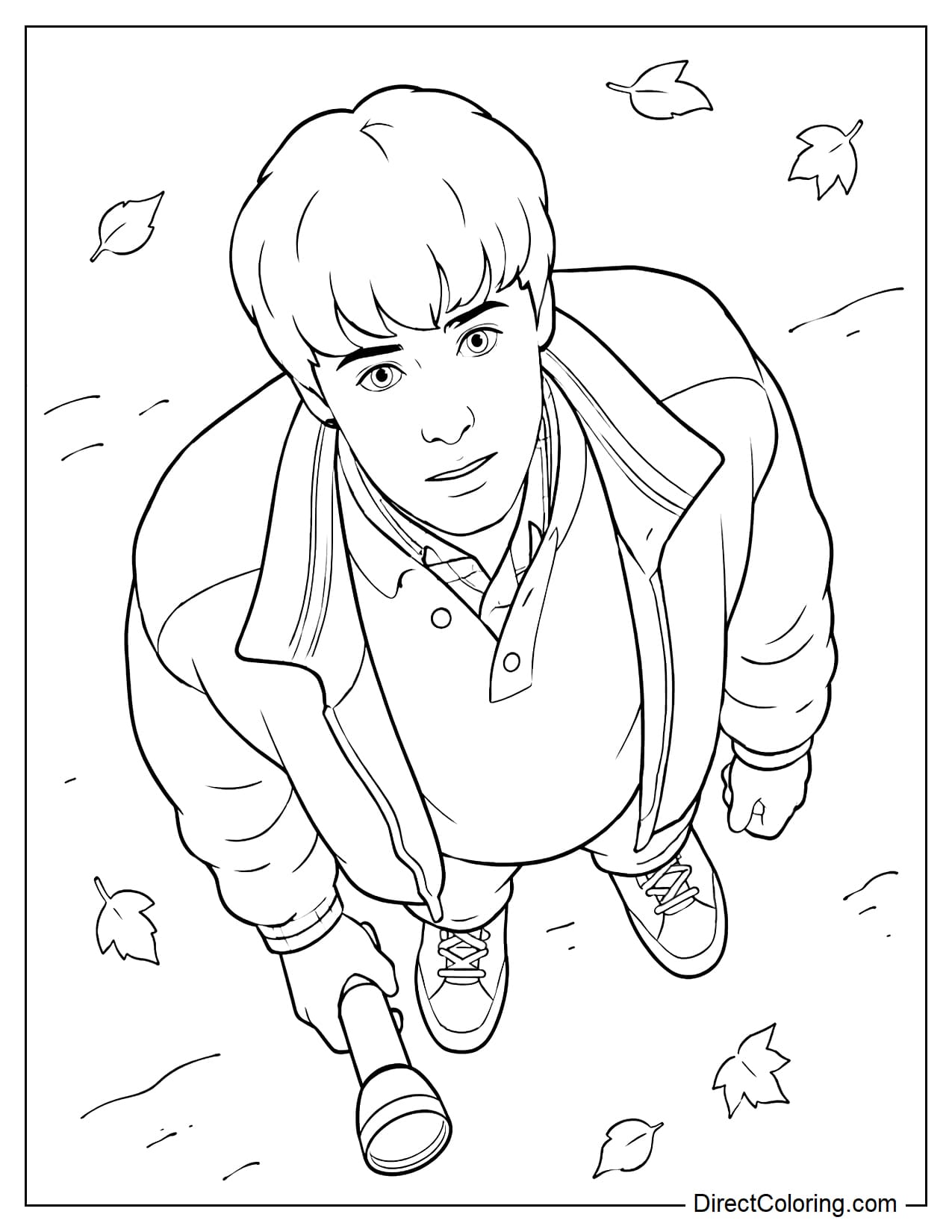 Will Byers looks upward, holding a flashlight, wearing his layered jacket and plaid shirt in Stranger Things.