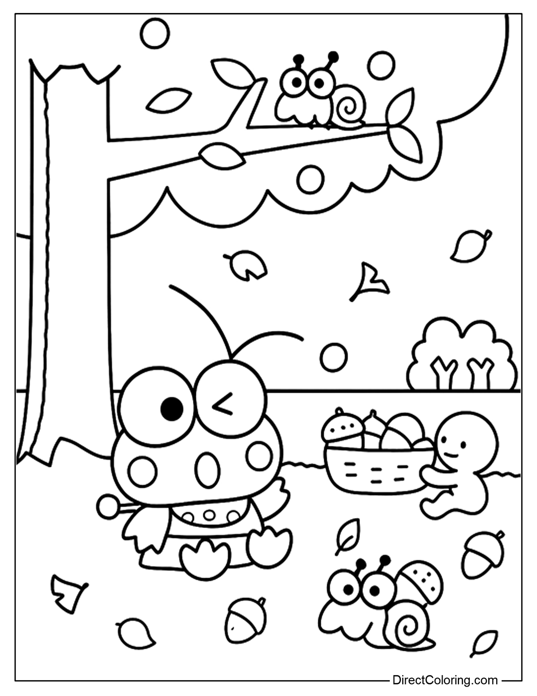 Keroppi and Friends Foraging Coloring Page Free