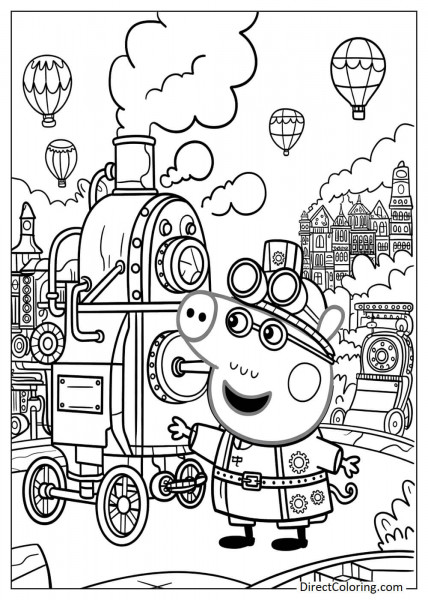 Peppa Pig in steampunk style coloring book