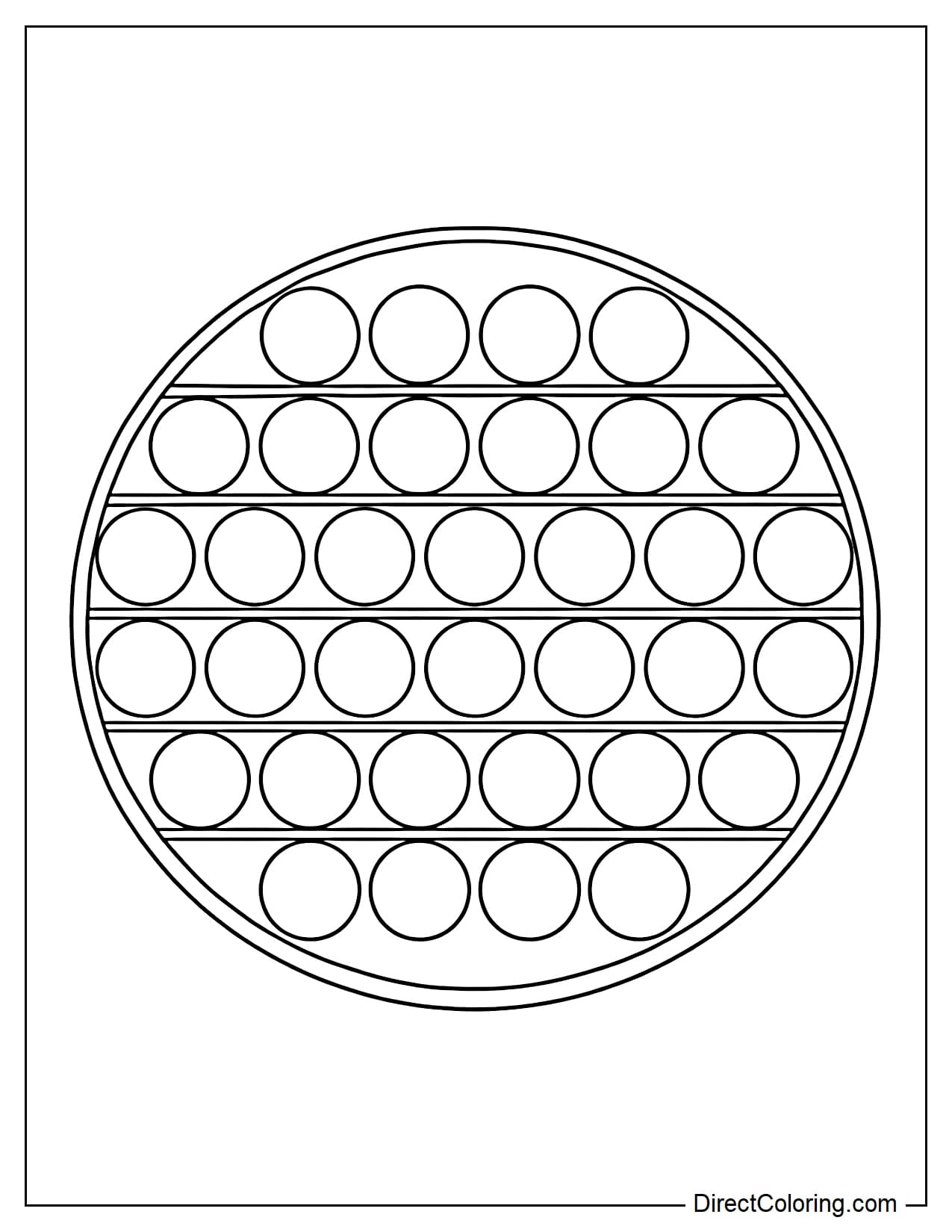 A large round pop it with round bubbles arranged evenly in a grid pattern.