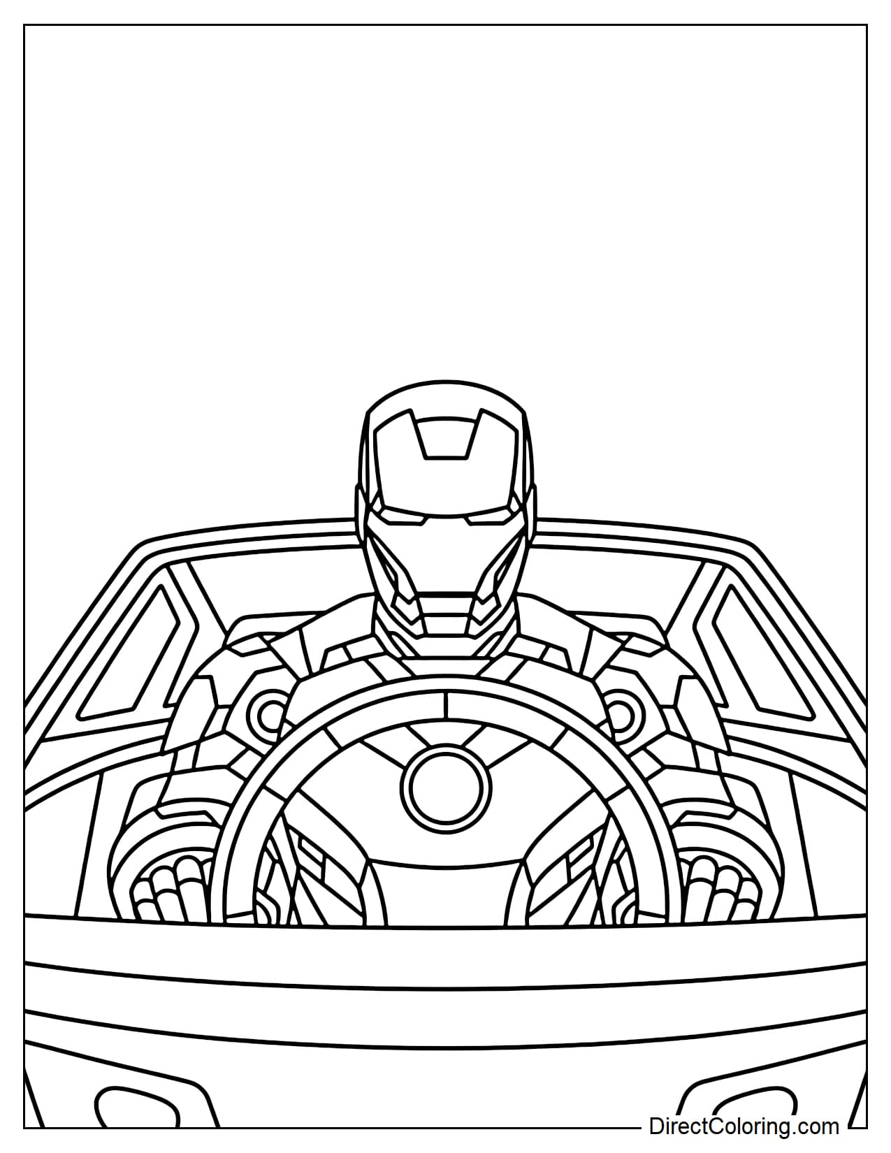 Iron Man is holding the steering wheel of a car in a close-up view.