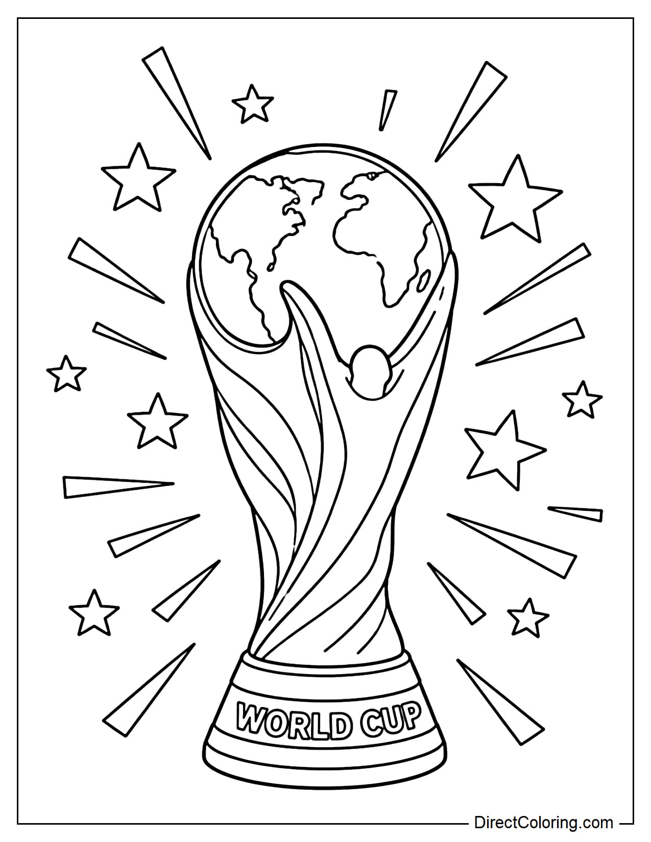 A World Cup trophy with a globe symbol, the words 