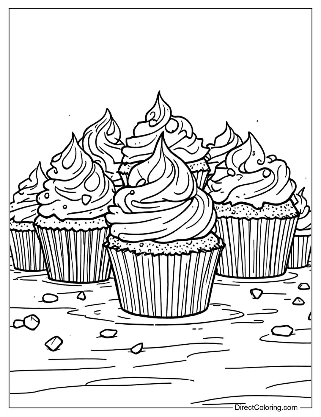 Cupcakes on a Table Coloring Sheet