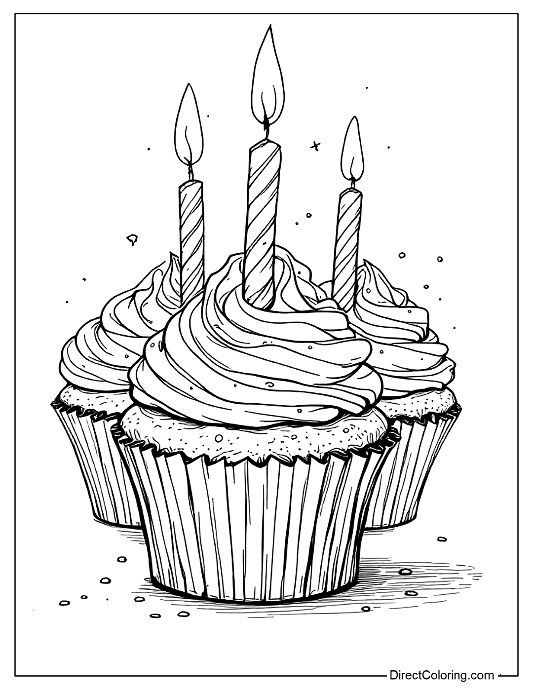 Cupcakes with Candles Coloring To Printt