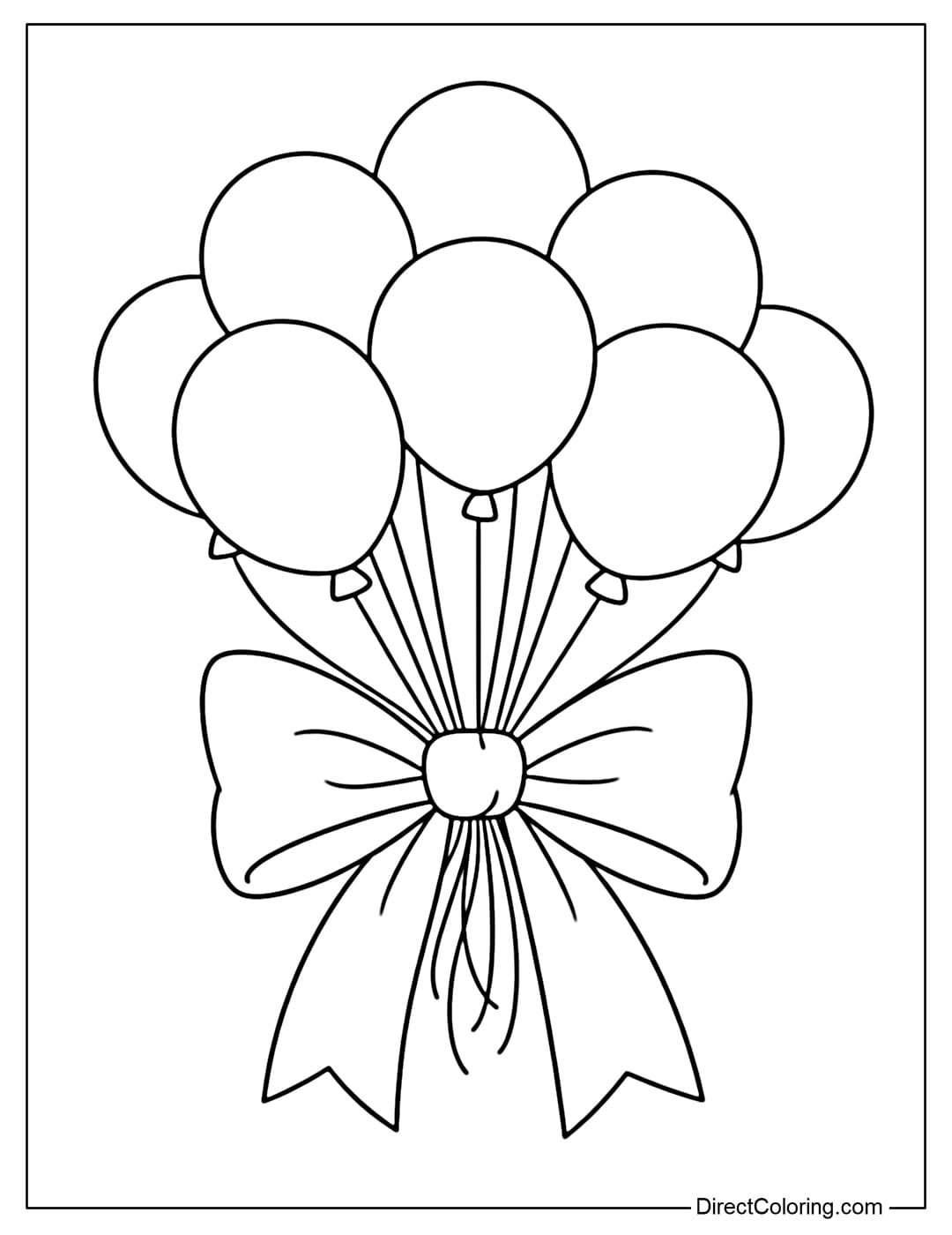 A coloring page of a bunch of round balloons combined with a large bow.