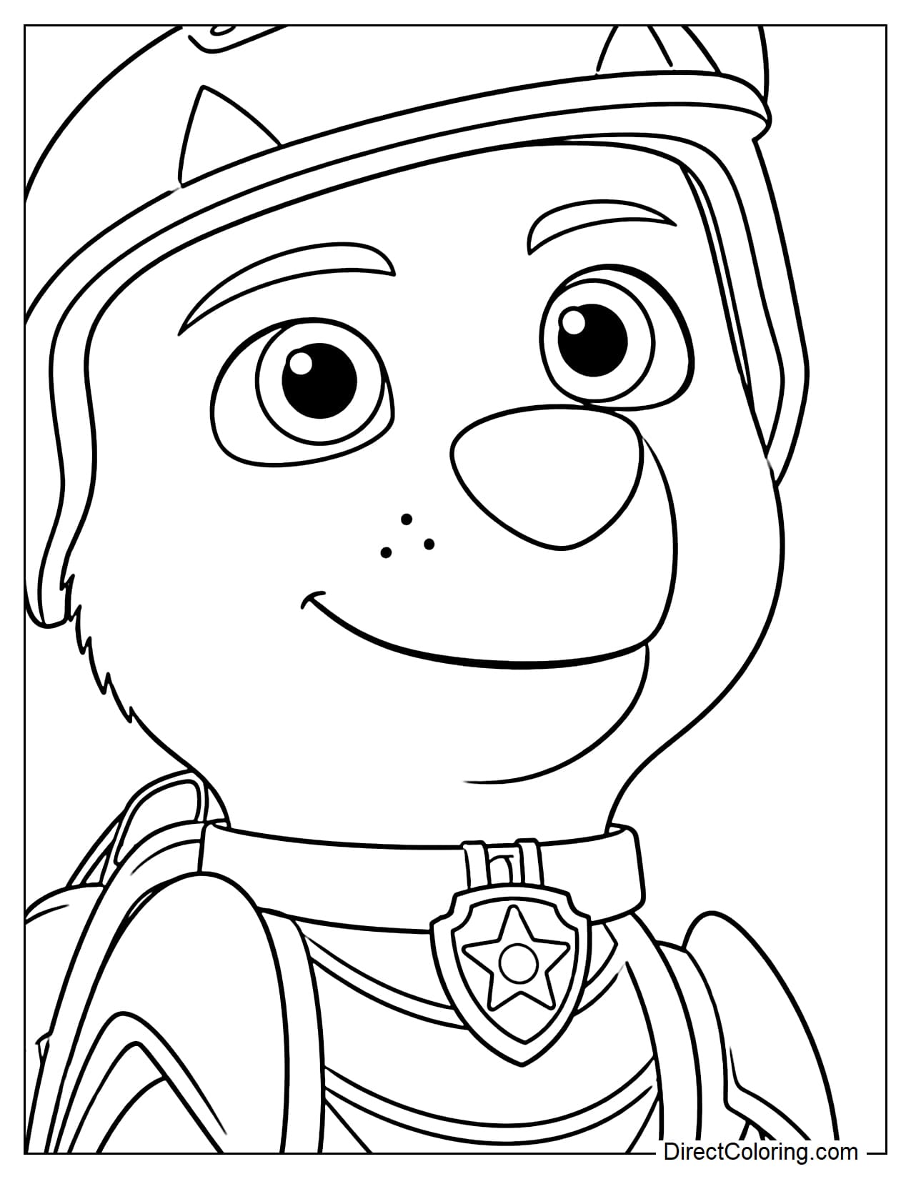 Chase smiles confidently in his Dino Movie police gear, wearing his helmet and star badge with a soft jungle landscape in the background.