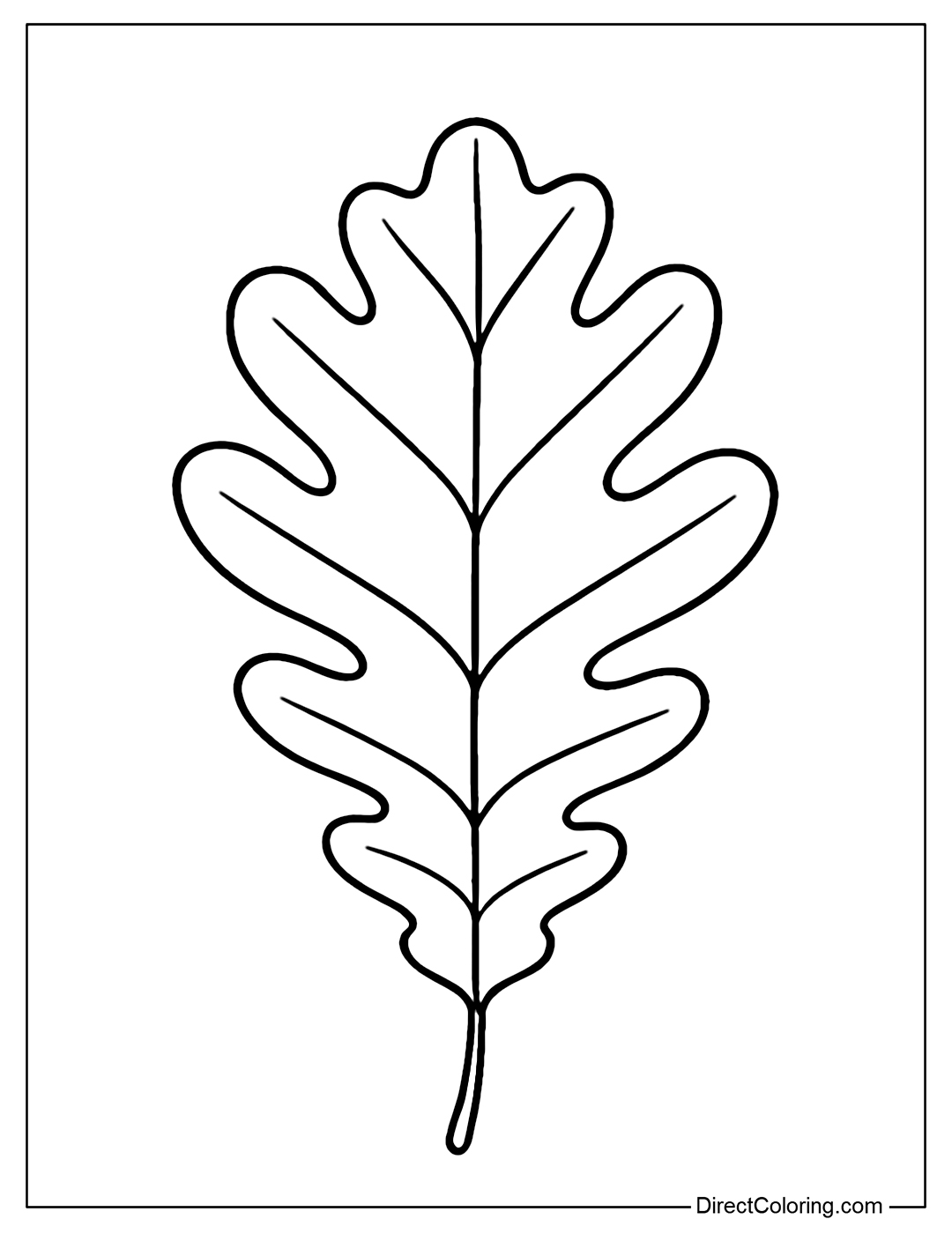 A large oak leaf coloring page with prominent veins and soft edges.