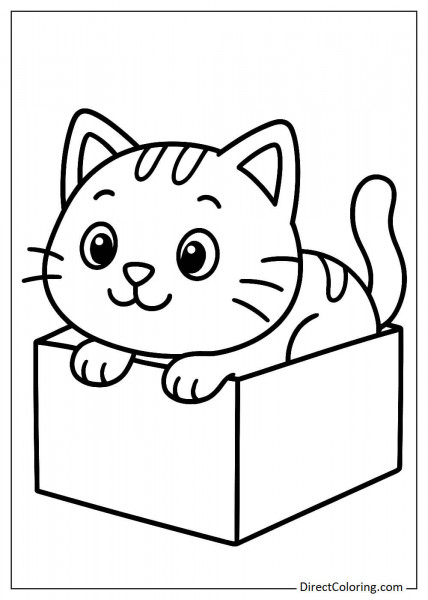 Cute cat lying in a box coloring