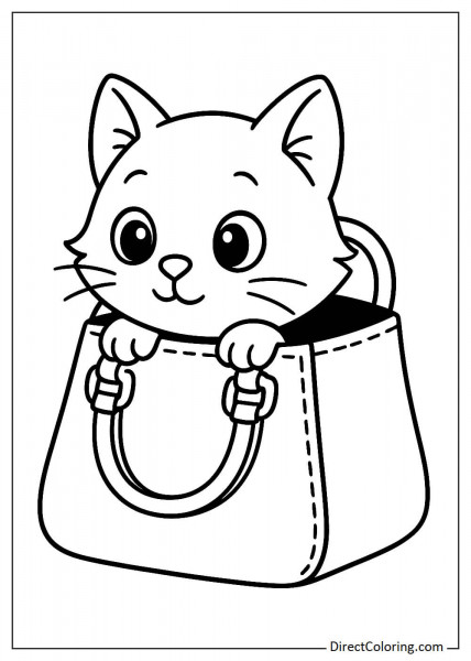 Cat hiding in a handbag coloring sheet