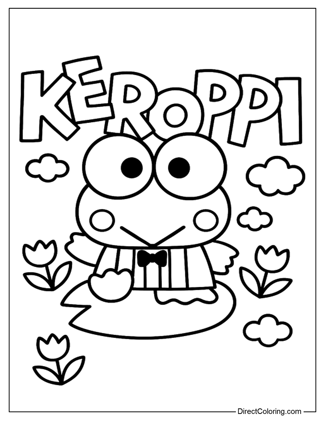 Keroppi with Pink Flowers Coloring Page