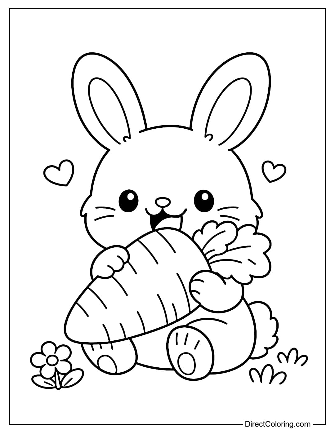 A rabbit eating a large carrot.