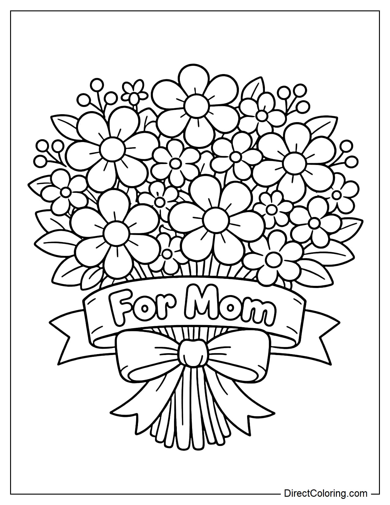 A large bouquet of flowers with ribbon and the words 