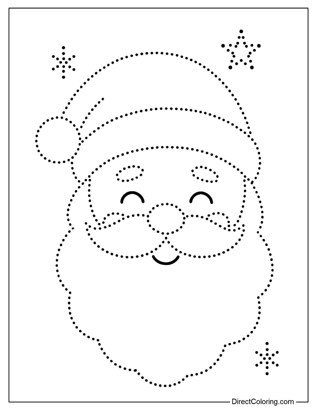 Christmas Coloring Page Tracing Santa's Face.