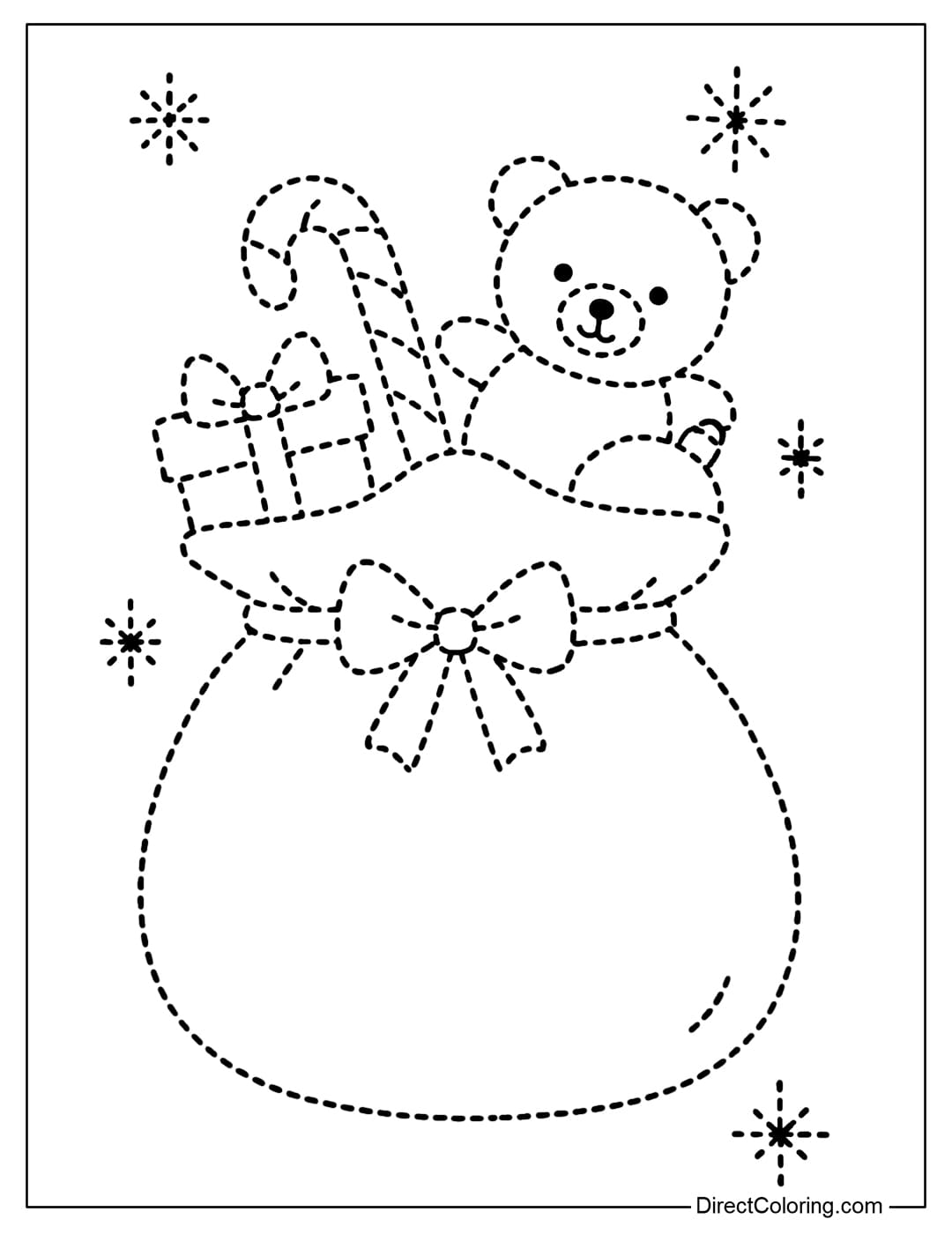 Christmas gift bag tracing coloring page.