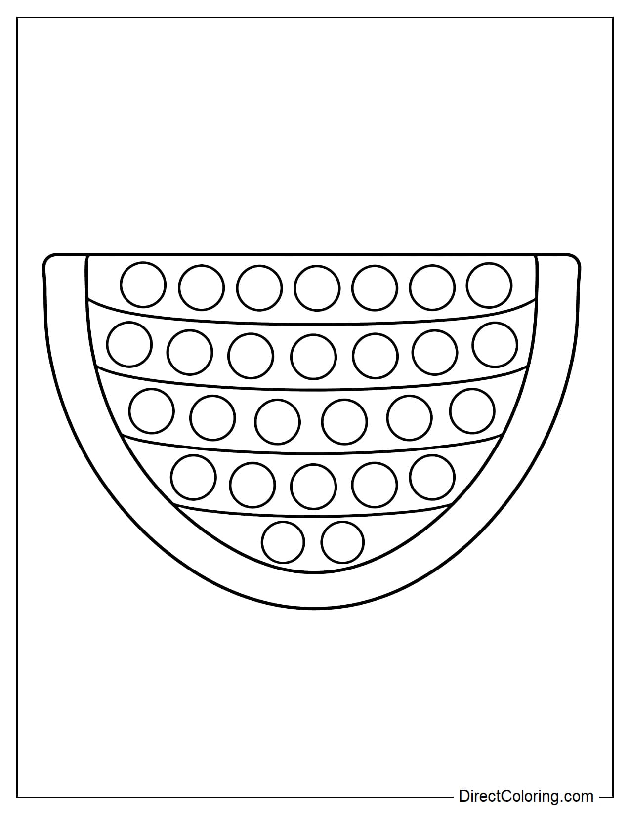 A half-circle watermelon slice-shaped pop-it with round bubbles arranged in curved rows.
