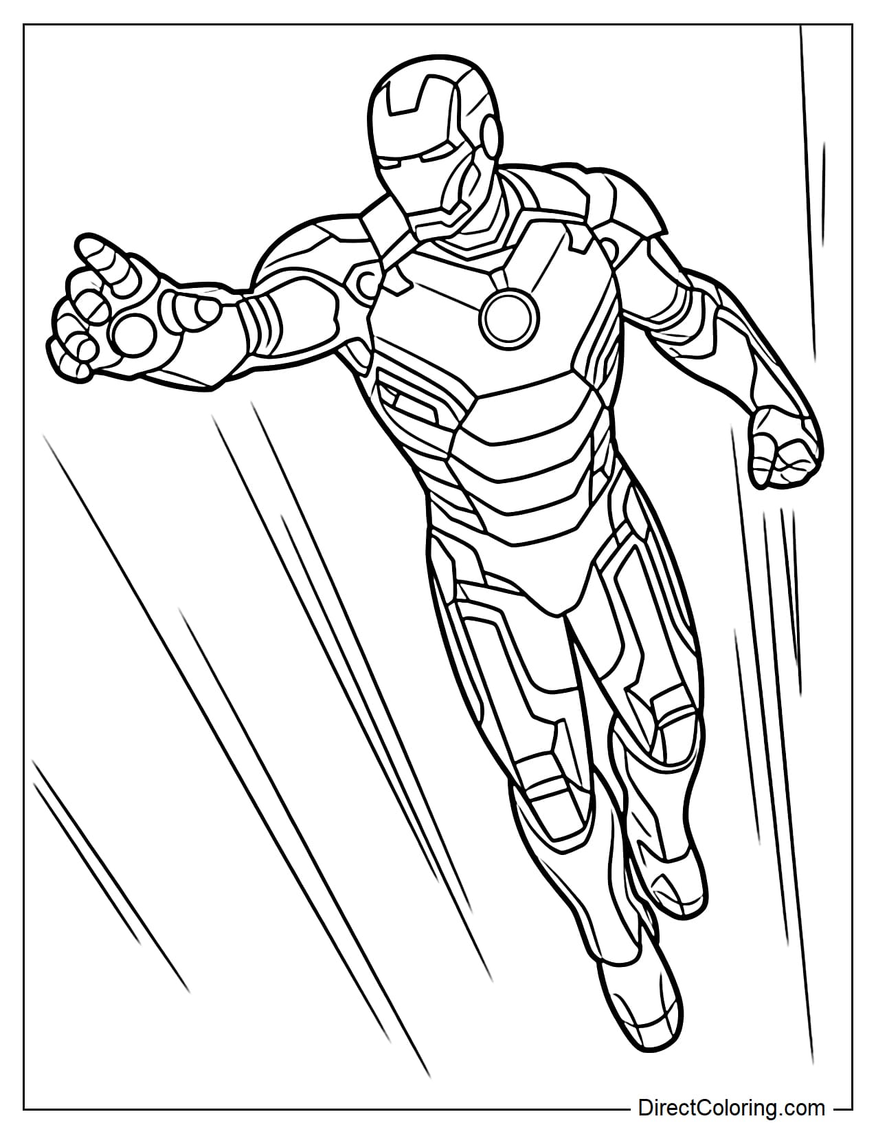 Iron Man gently flying upwards with one arm pointing downwards, a simple pose.
