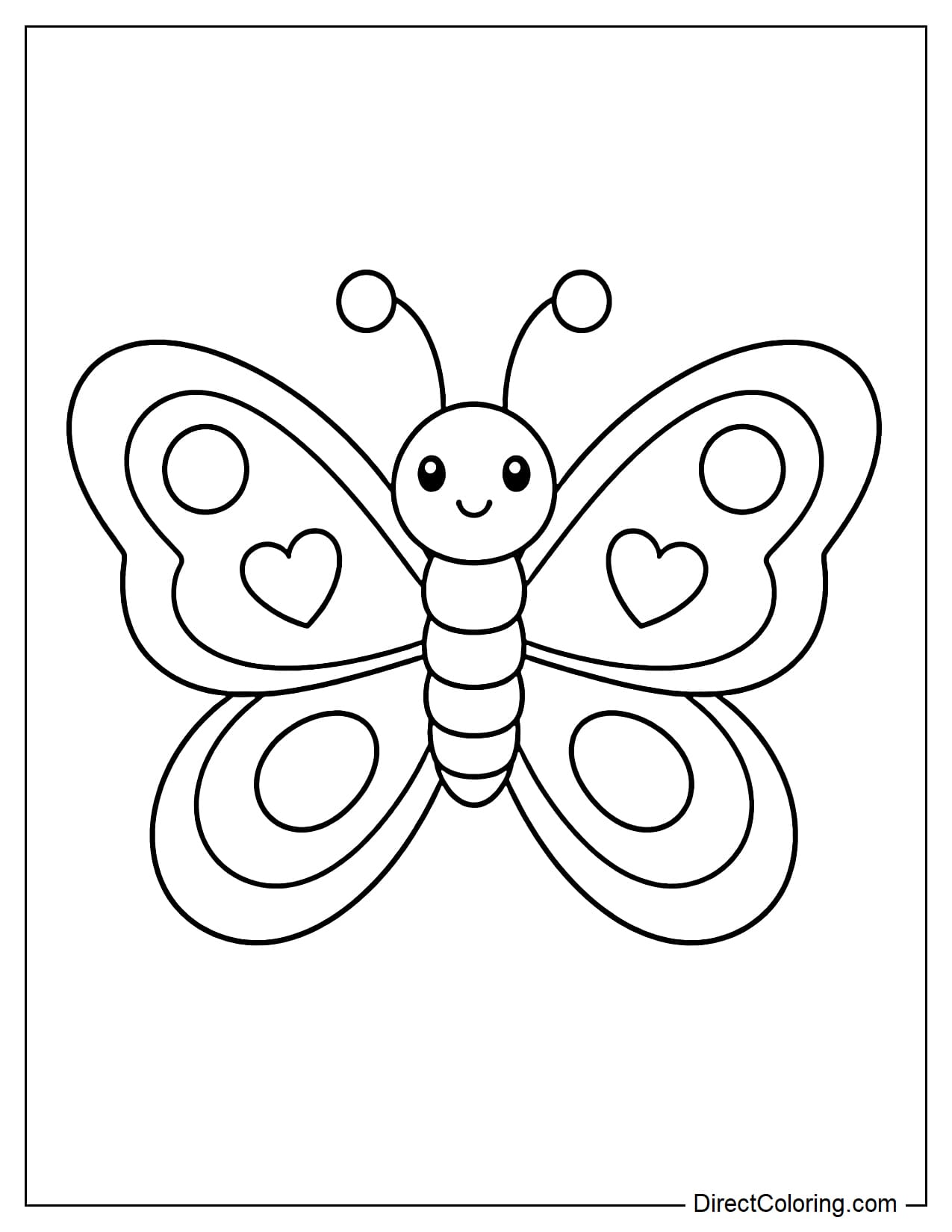 An adorable butterfly with heart-shaped patterns symmetrically arranged on the upper part of its large wings.