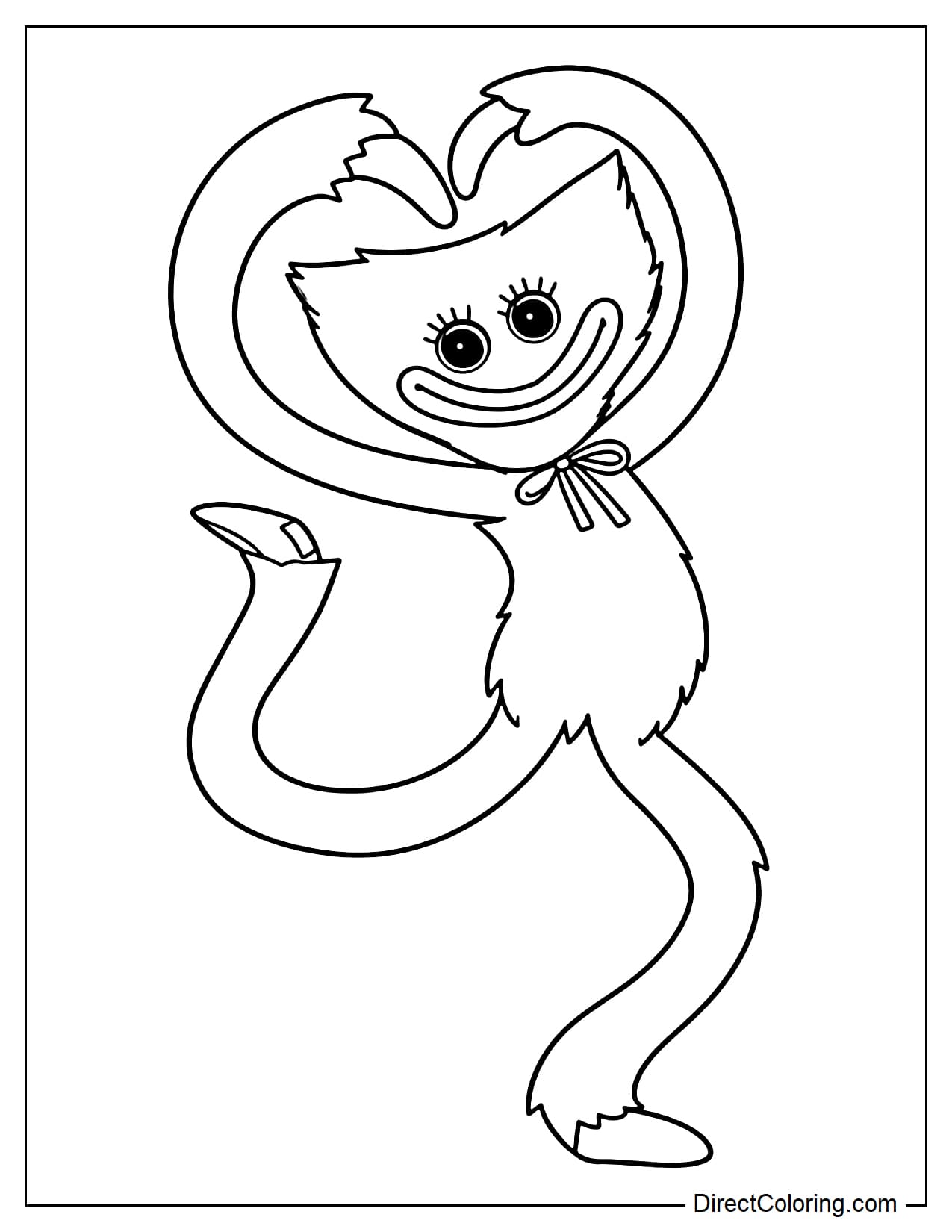 The adorable Kissy Missy from Poppy Playtime is making a heart shape with both hands.