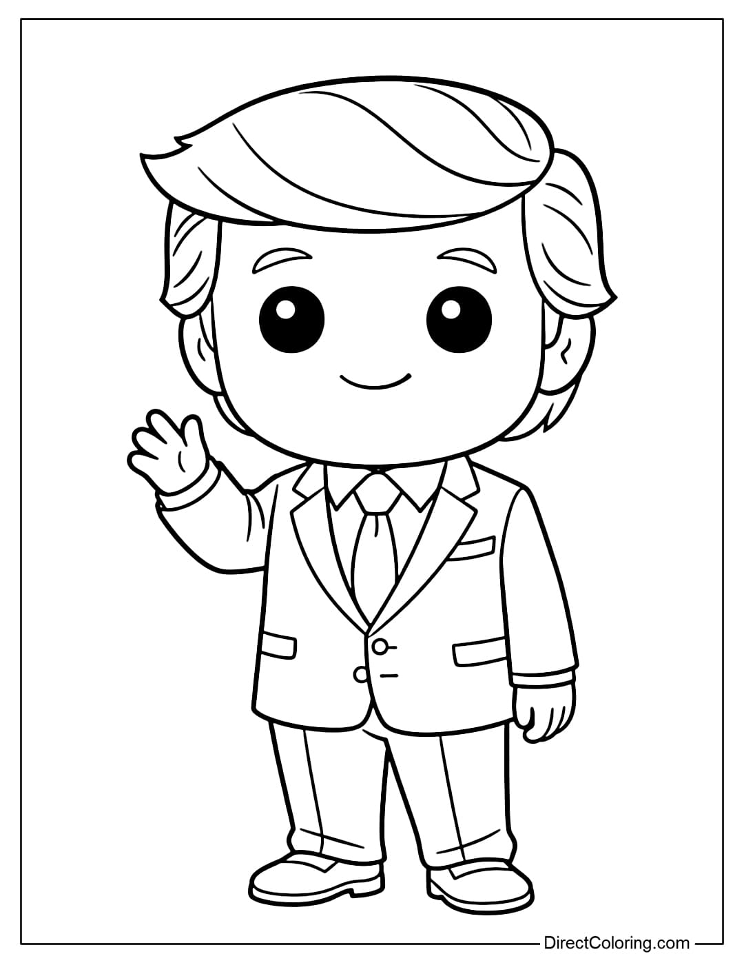 Coloring pages of Donald Trump in chibi style, with cute expressions.