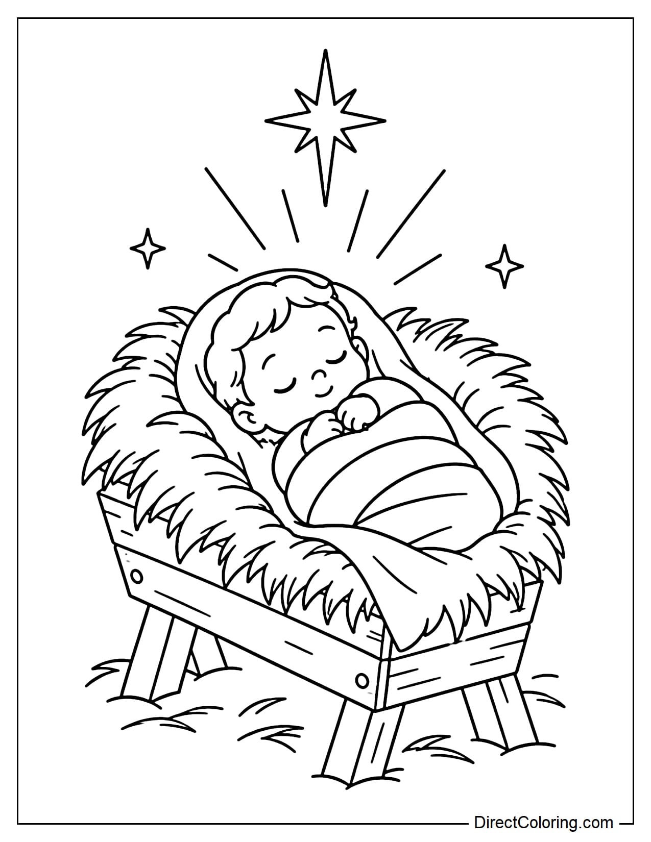 Baby Jesus sleeping peacefully in a manger filled with soft straw.