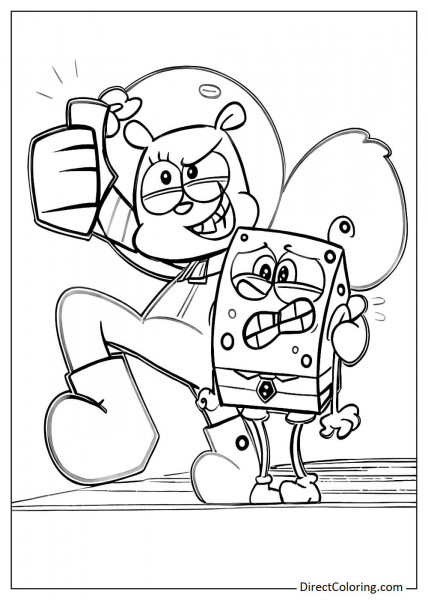 Sandy Cheeks and SpongeBob fun coloring sheet