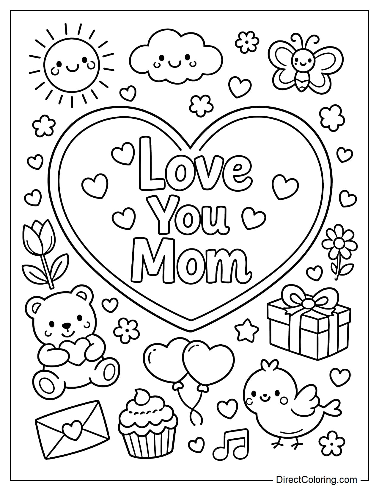 A card with a large heart, the words 