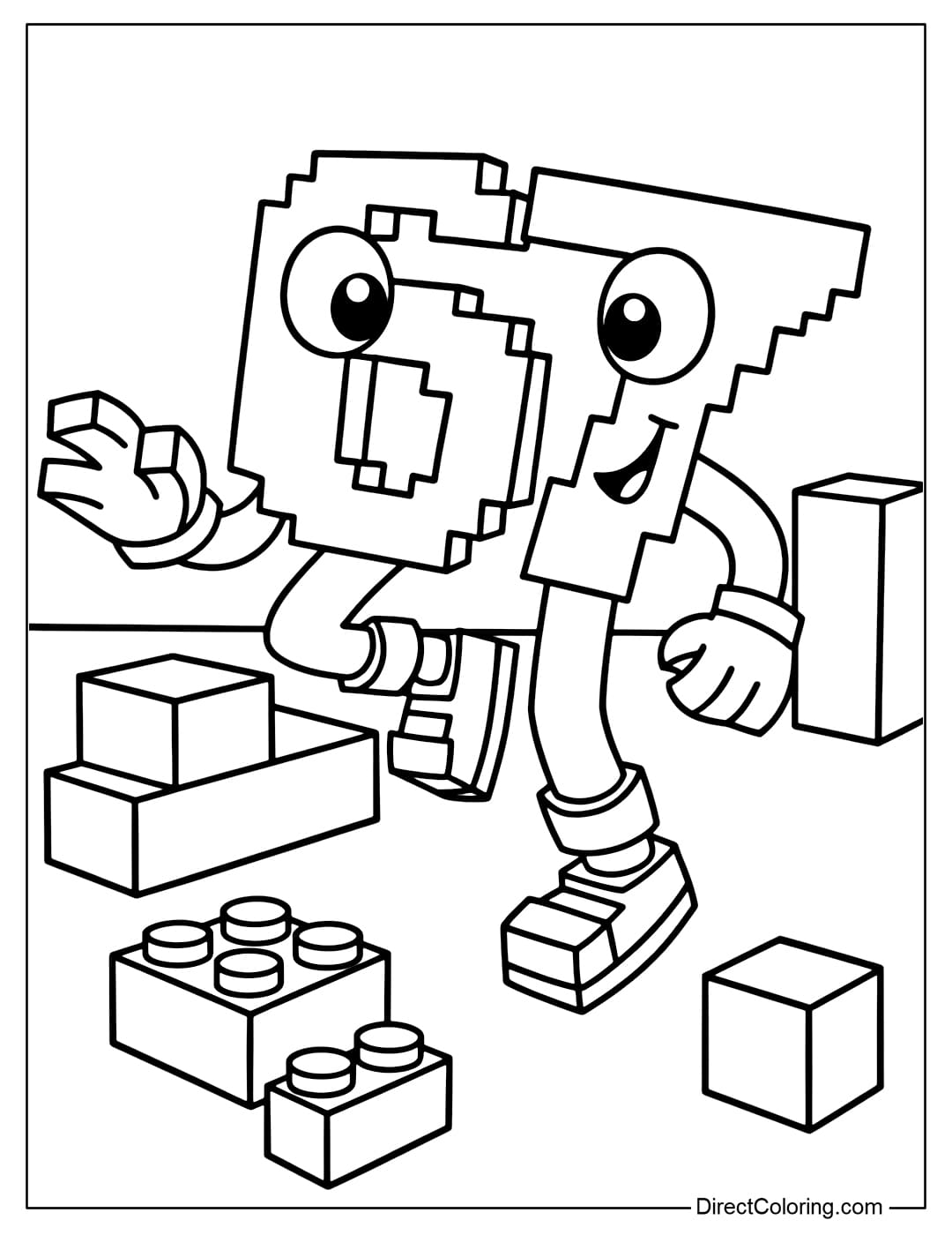Coloring page 67 Brainrot participates in a lego obstacle course.