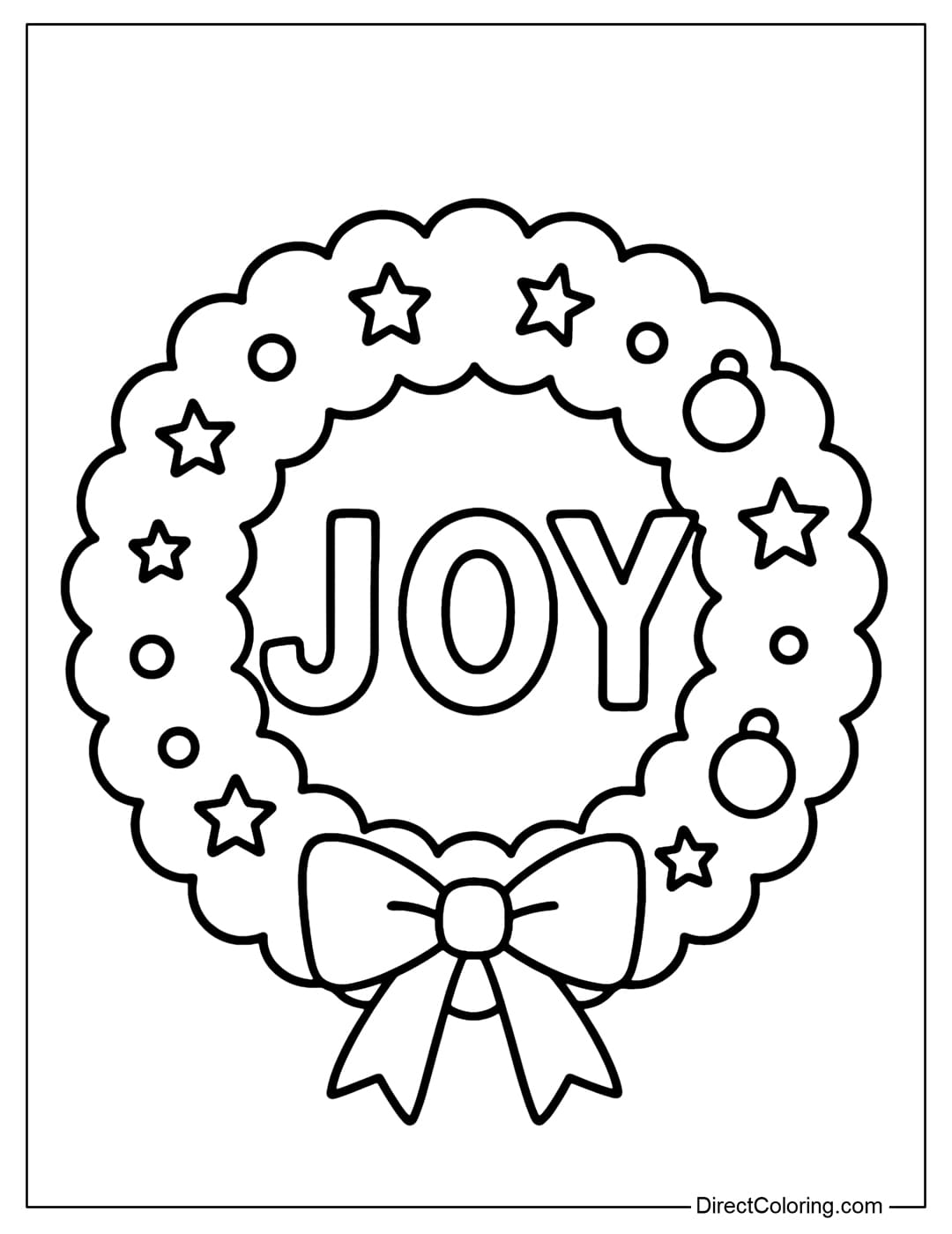 Christmas Wreath with Joy Coloring Page A laurel wreath coloring page with the word