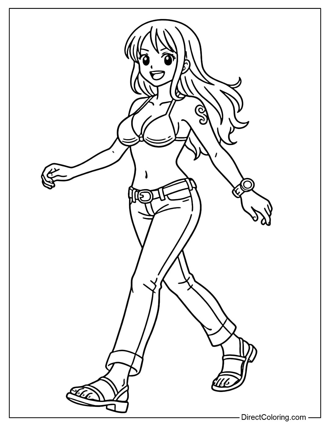 Nami walks happily, a simple image.